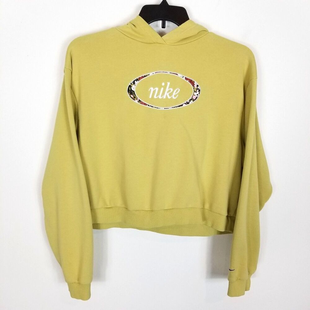 Nike Sportswear Women Tea Tree Mist Crop Fleece Hoodie Sz L CZ3378-318 Yellow